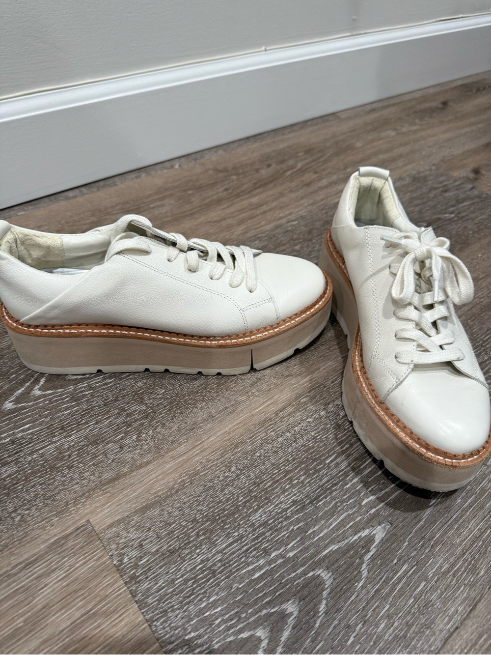 Dolce Vita Off-White Leather Platform Sneakers with Tan Trim